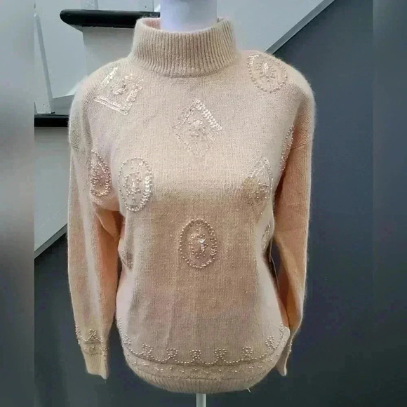 Vintage Cezanne Sweater Pullover Angora Lambswool Blend Pearl Embelished Size S - Picture 1 of 6